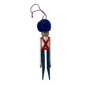 Vintage Toy Soldier Christmas Tree Ornament Handmade USA Patriotic Colors 4.5"